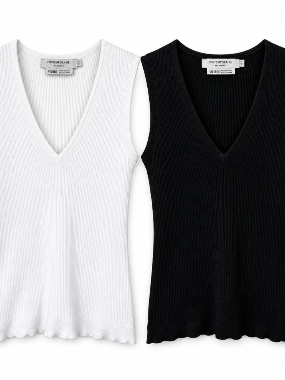 Contemporaine Simons Black & White Ribbed V-Neck Tank Tops 2-Pack Sz S